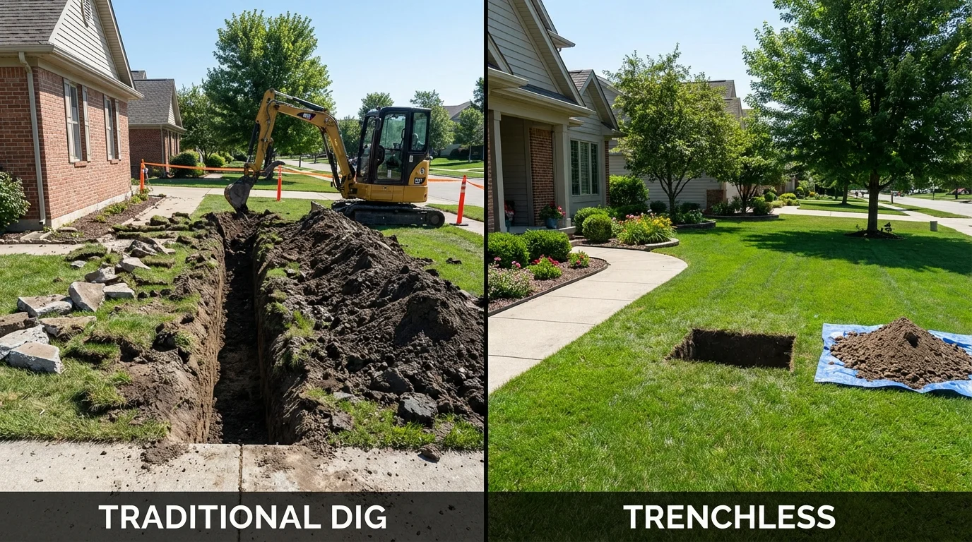 Trenchless sewer repair with minimal yard damage versus traditional excavation in Hopatcong, NJ